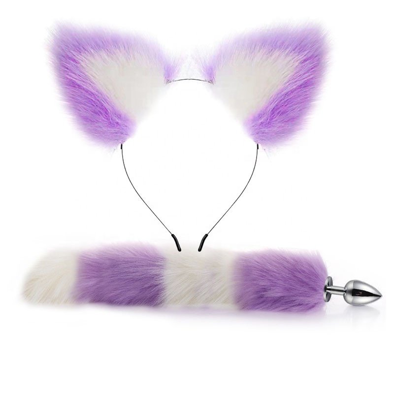 Cute Ears Headbands with Fox Rabbit Tail Metal Butt Anal Plug Erotic Cosplay Adult Sex Toys for Couples