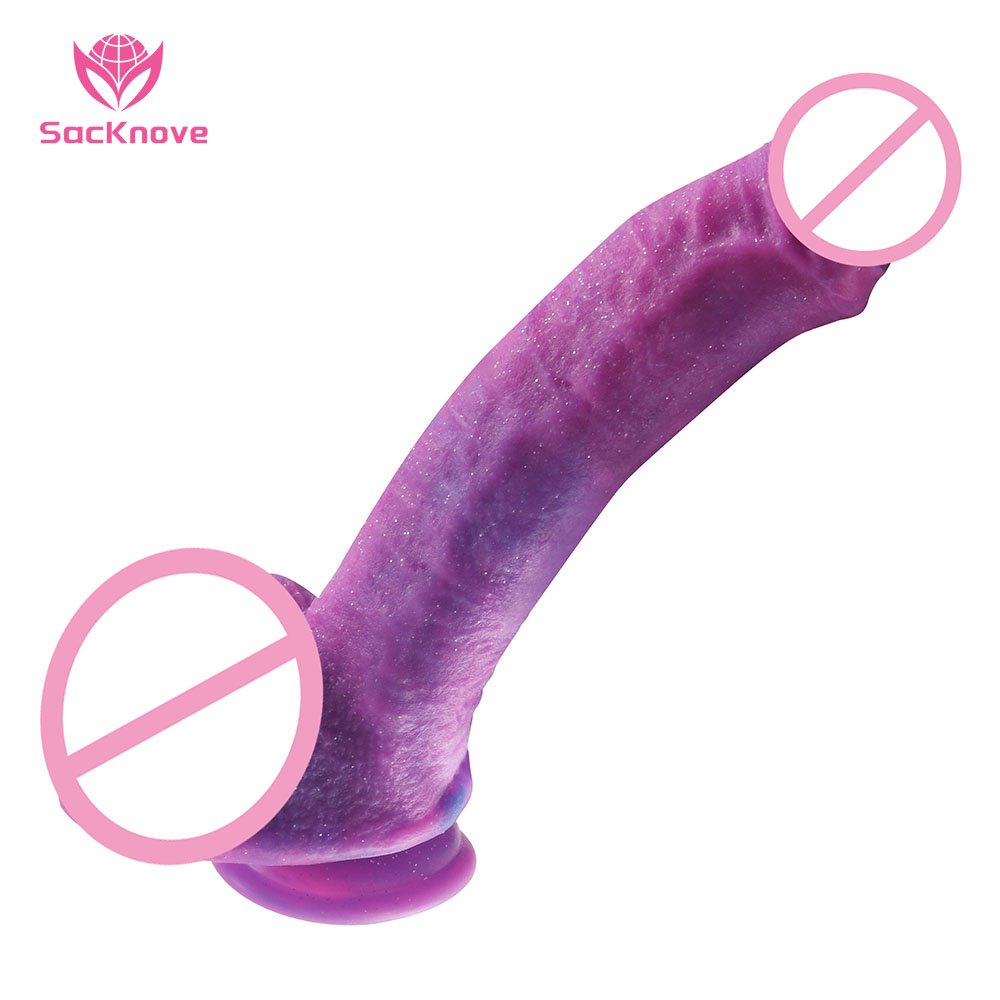 SacKnove High Grade Big 25CM Female Sex Toy Colorful Rainbow Male Anal Purple Star Thrust Dildos For Women Huge Realistic