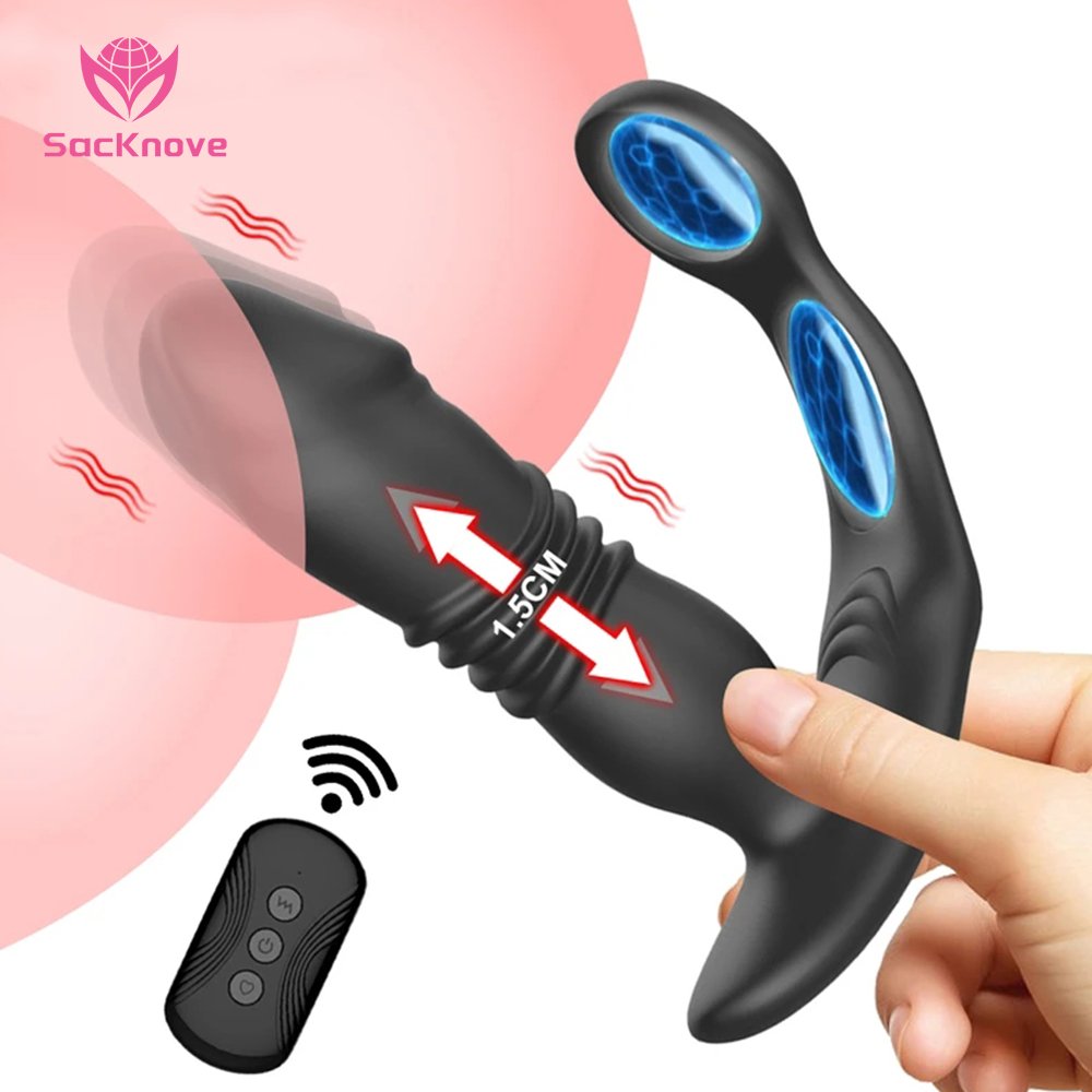 SacKnove 3 In 1 Electric G Spot Prostate Stimulator Thursting Anal Vibrator Male Cock Ring Masturbator Prostate Massage Machine