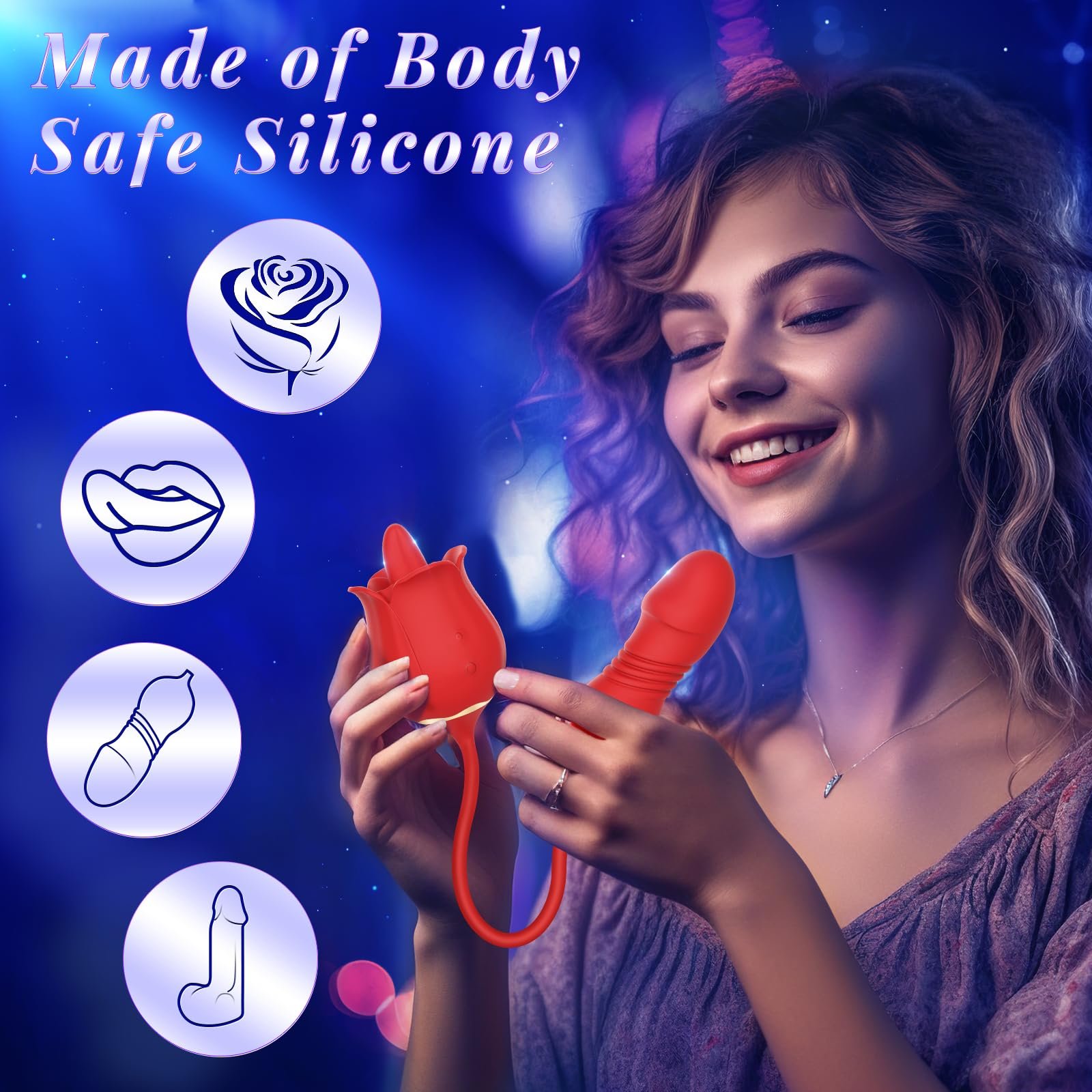 Aizhilian Sex toy factory manufacturing of 3 in 1 Rose-style sucking and stretchable toe vibrator for women