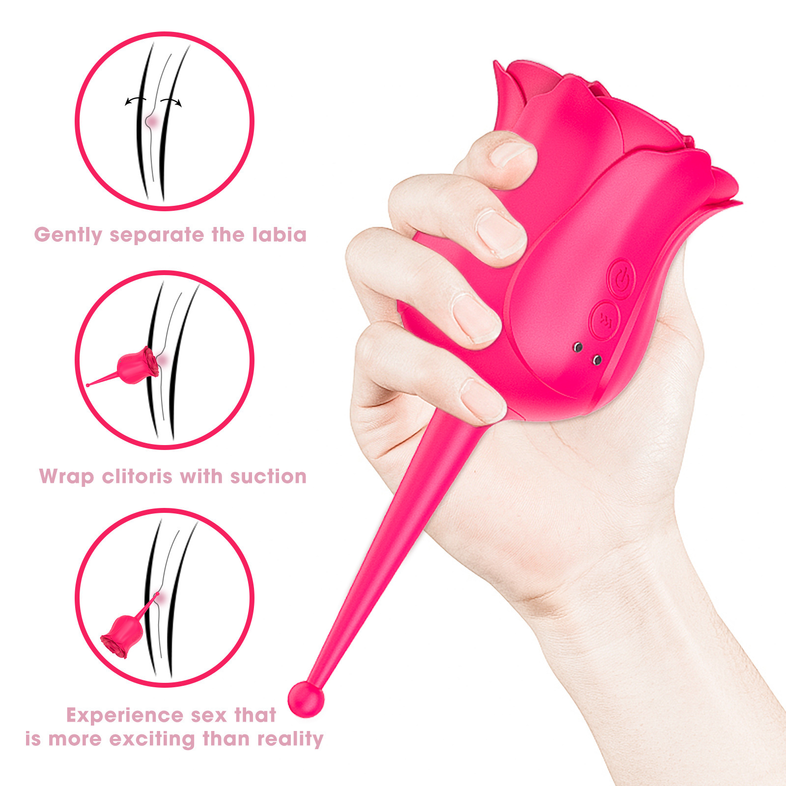 Rose Double Ended Sucking Insertion Masturbator Strong Sucking Vibration Stimulation Clitoris Nipples Anal High Quality Sex Toys