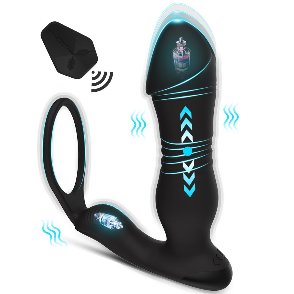 Remote control single ring telescopic anal plug massager male and female shared posterior chamber vibration masturbator