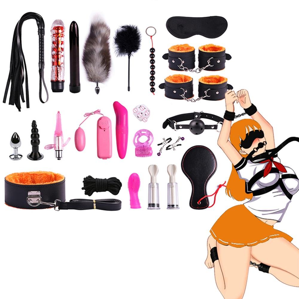 23 PCS/Set Vibrator Bondage Kit Adult Erotic SM Games Set Handcuff Binding BDSM Bondage Restraint Slave Sex Toys