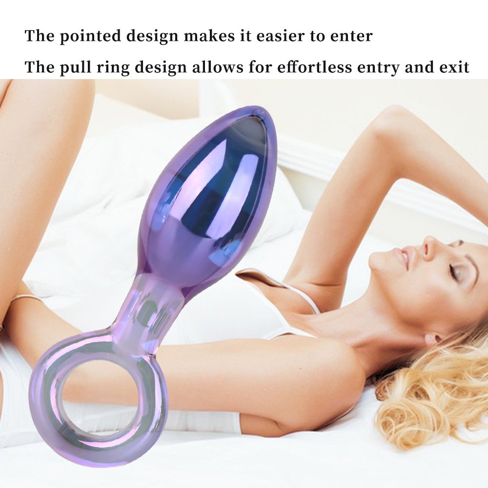 SimplewaySex Blue Special Decoration High Borosilicate Glass Massager Anal Plug Pull Ring Design Adult toy For Couple Gay