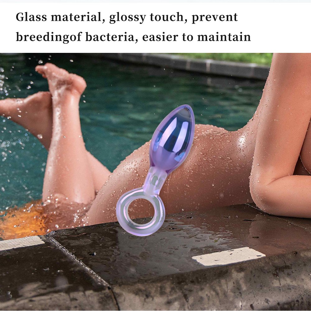 SimplewaySex Blue Special Decoration High Borosilicate Glass Massager Anal Plug Pull Ring Design Adult toy For Couple Gay