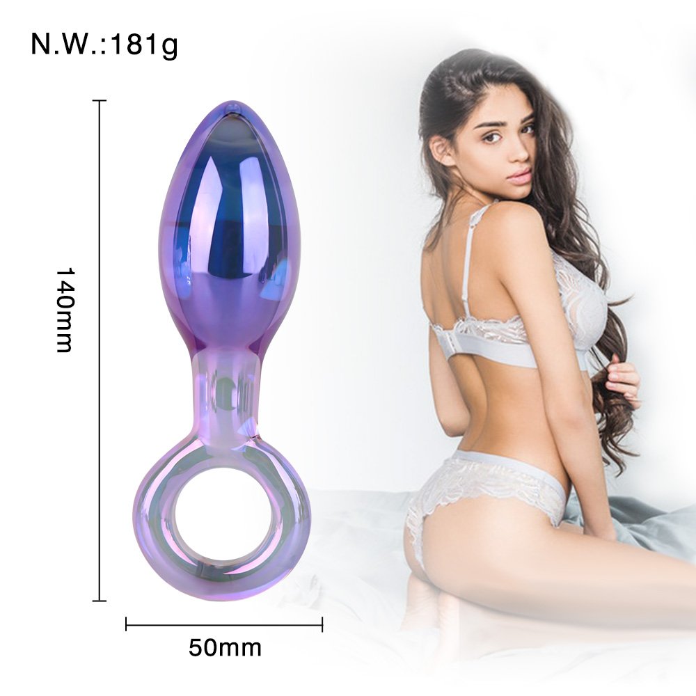 SimplewaySex Blue Special Decoration High Borosilicate Glass Massager Anal Plug Pull Ring Design Adult toy For Couple Gay