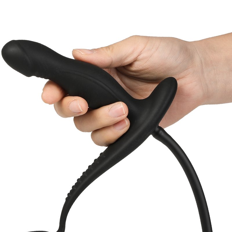 Black Inflatable Cock Ring Anal Plug