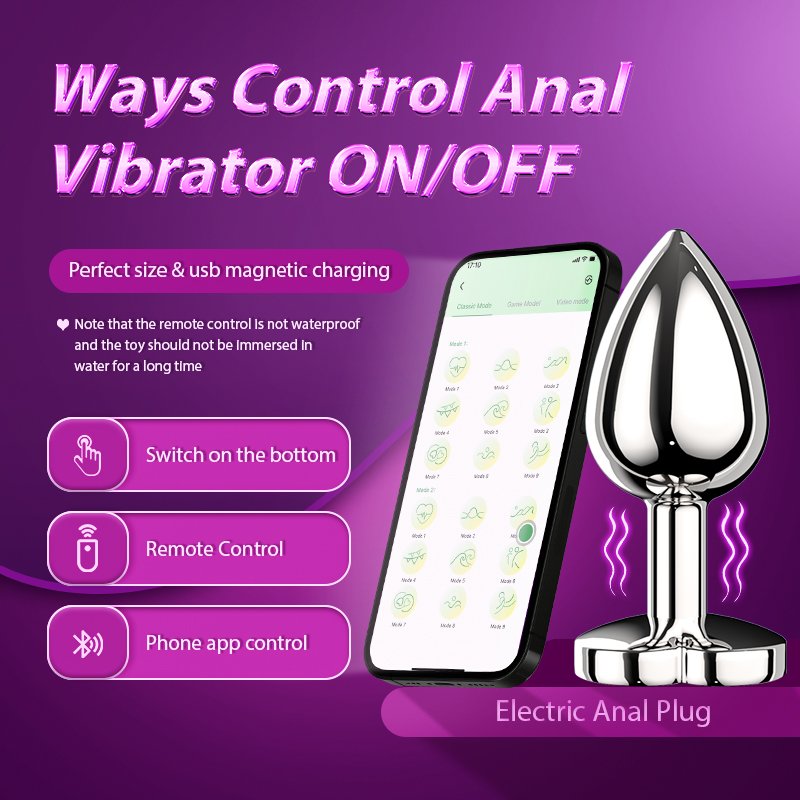 Wireless Remote Control Anal Sex Toy Vibrator Heart Base Butt Plug with Mobile App for Women and Men Made of Durable Metal