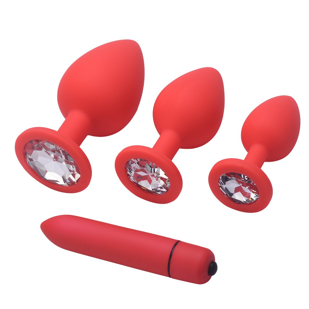 SacKnove Hot Sale Soft Silicone 4Pcs Set Mini Erotic Prostate Massager Jewels Butt Anal Plug Set With Bullet Vibrator Sex Toy