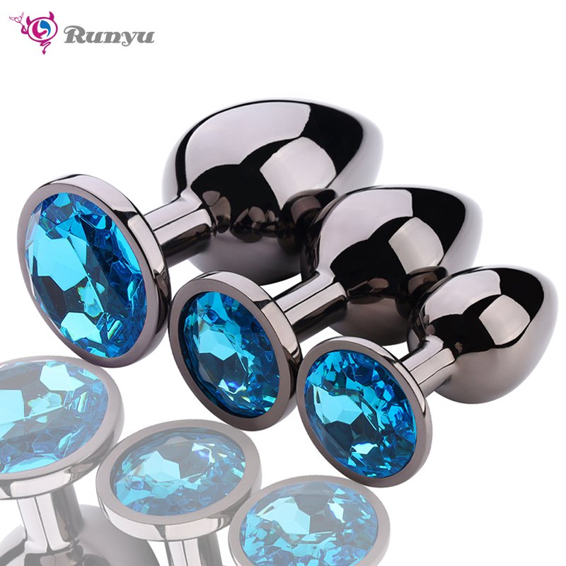 Adult Jewel-Colored Metal Butt Plug round Base Anal Sex Toy for Women Colorful Gun Design with Comfortable Plush Cover