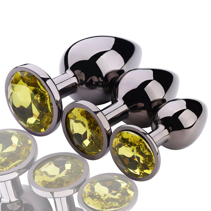 Adult Jewel-Colored Metal Butt Plug round Base Anal Sex Toy for Women Colorful Gun Design with Comfortable Plush Cover