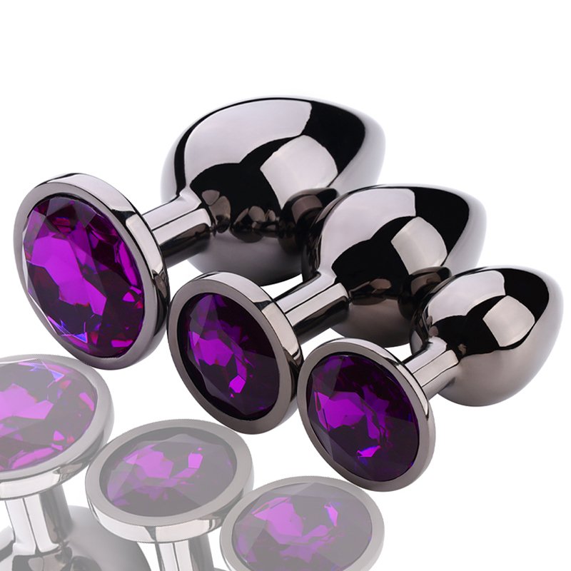 Adult Jewel-Colored Metal Butt Plug round Base Anal Sex Toy for Women Colorful Gun Design with Comfortable Plush Cover