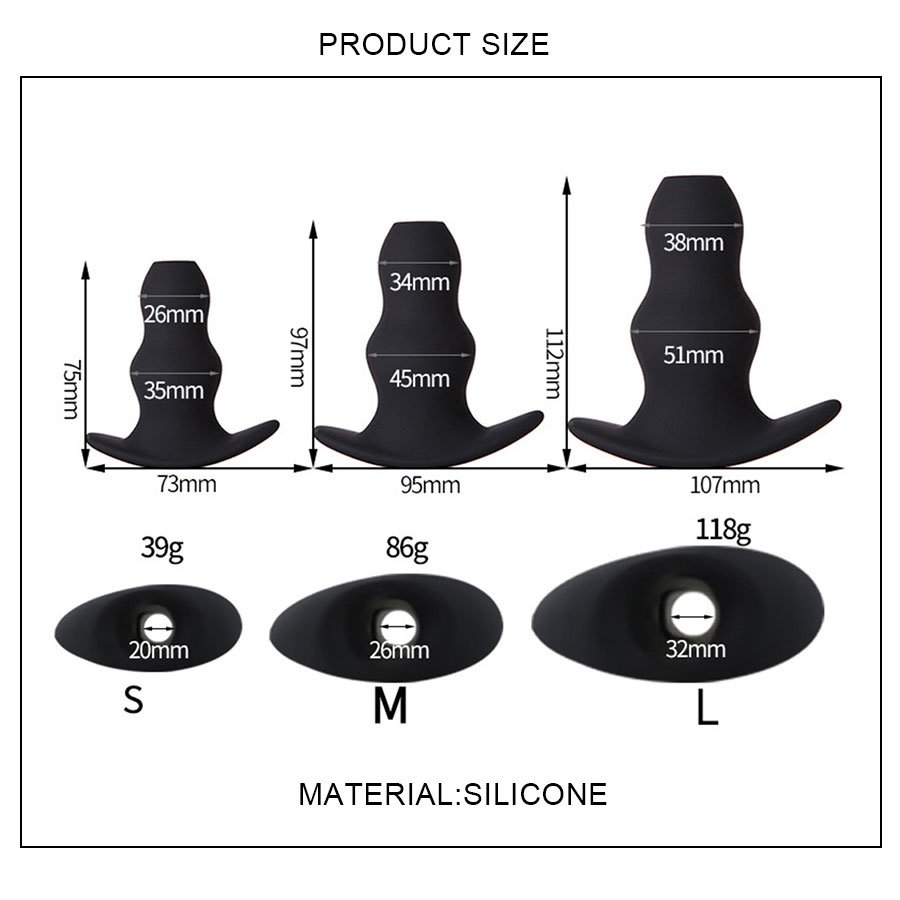 REDBURG Black Silicone Hollow Anal Plug Adult Sex Toys for Men and Women Juguetes Sexuales SM