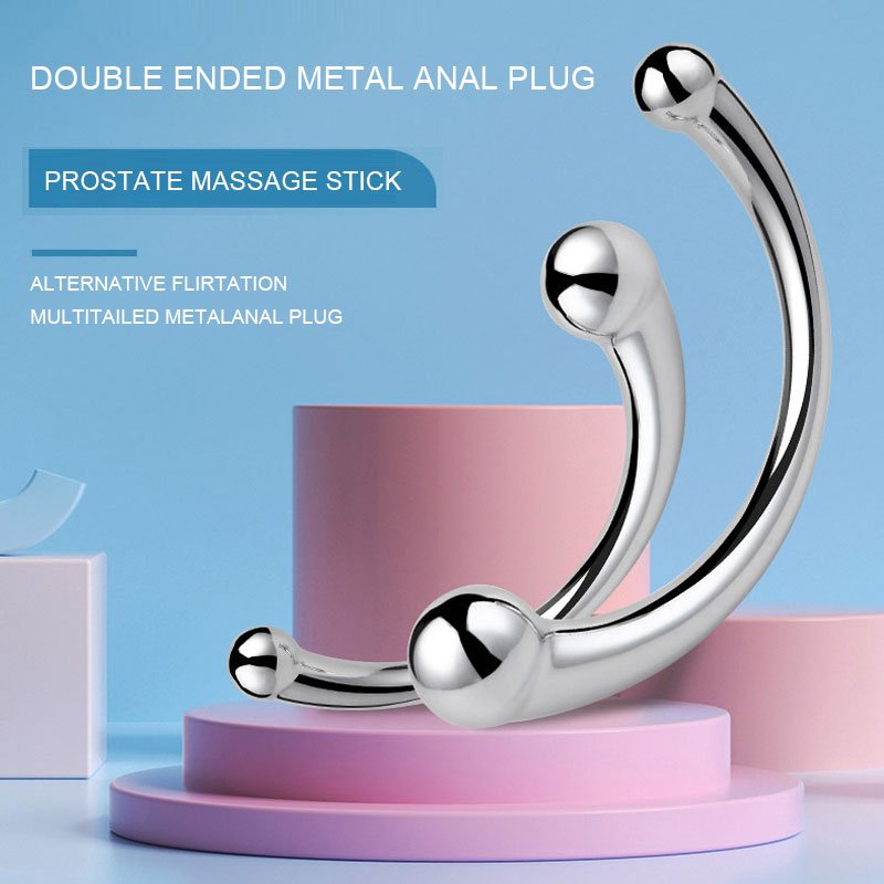 Metal Double End Anal Plug Prostate Massage Stick SM Vestibular Anal Plug G Dot Adult Toy