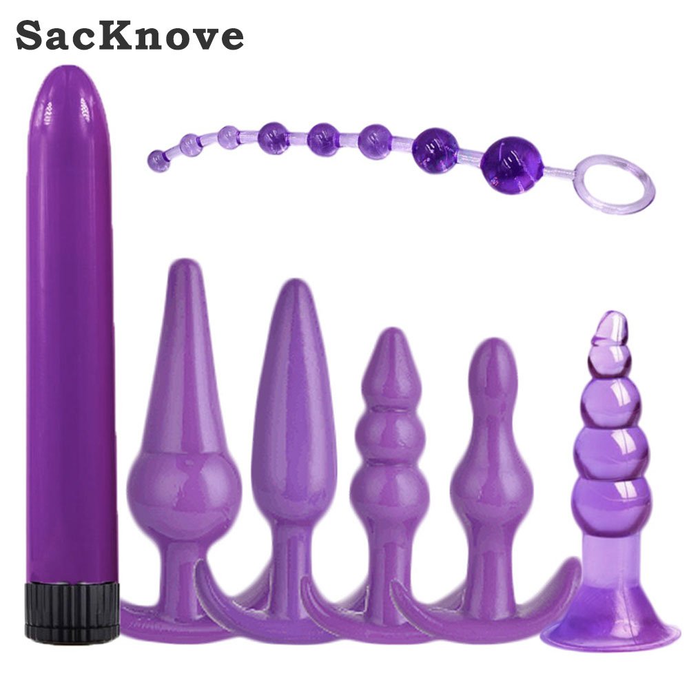 SacKnove Wholesale Adult Couples Bdsm Games Prostate Massager 7 PCS Set Bullet Vibrator Beads Butt Plug Soft Anal Sex Toys
