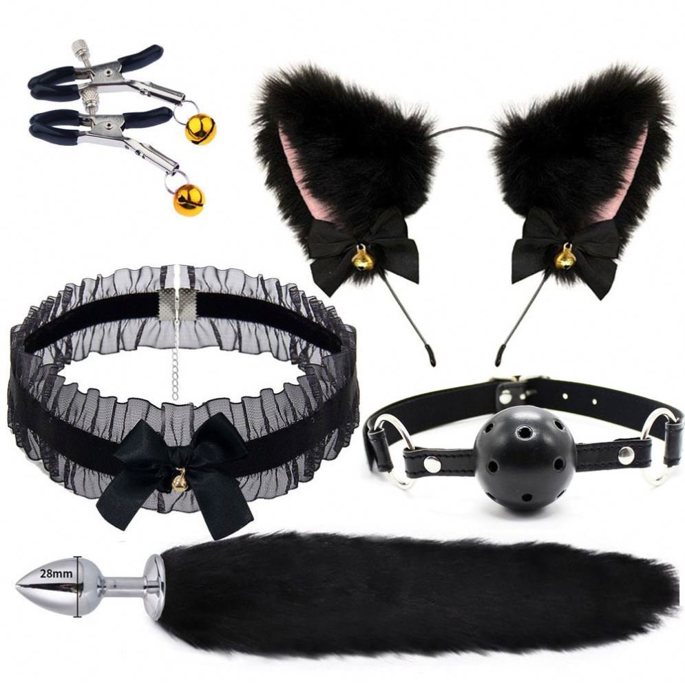 Lace 5 Pcs/set Sex Toys For Woman Ear Breast Nipple Clamps Clips SM Sex Bondage Erotic Fox tail Anal plug xxx vidoes xxxx girl