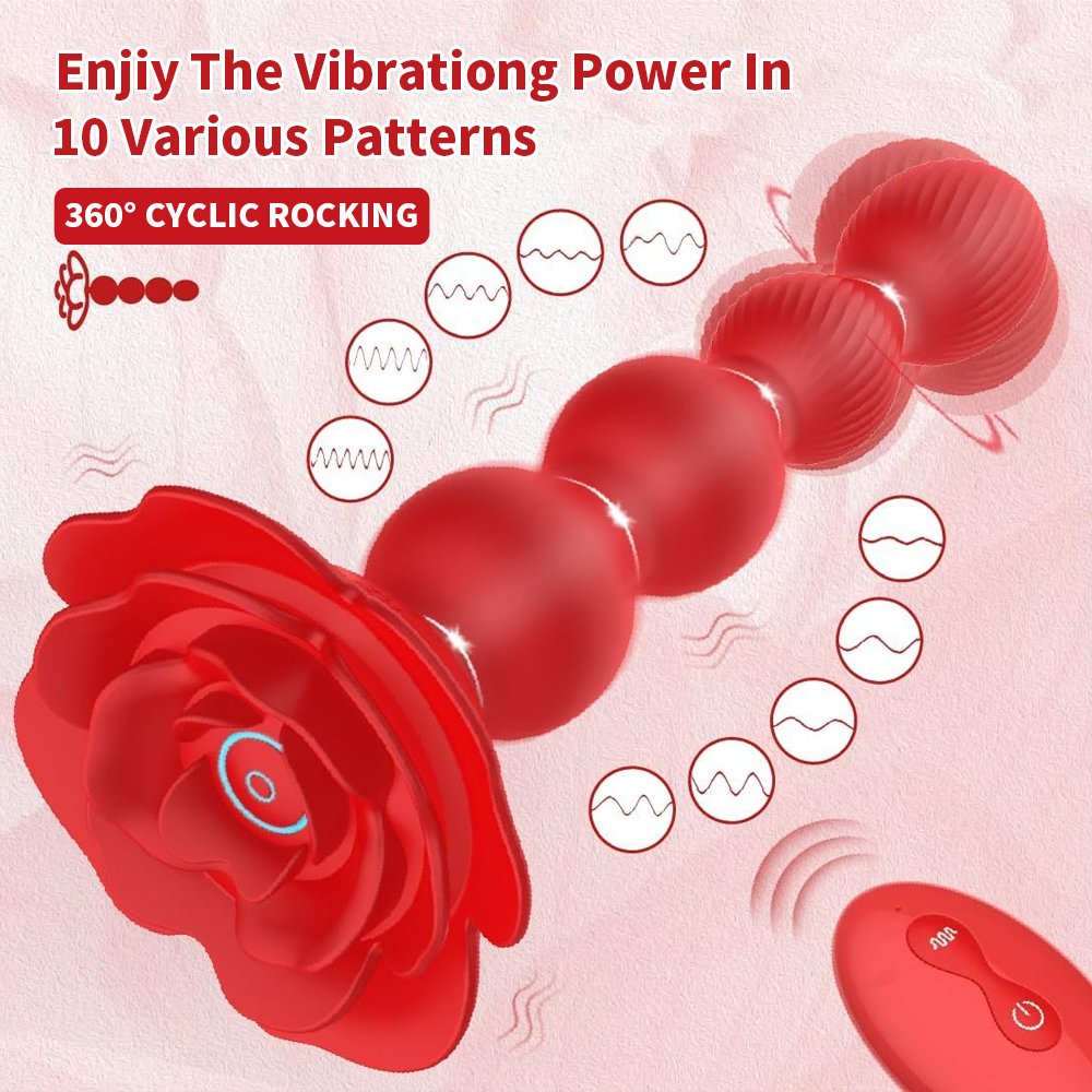 10 Rotate Twist Vibrating Prostate Massager Graded Silicone Adult Sex Toys Remote Control Rose Red Anal Beads Butt Plug
