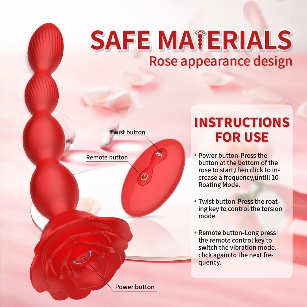 10 Rotate Twist Vibrating Prostate Massager Graded Silicone Adult Sex Toys Remote Control Rose Red Anal Beads Butt Plug