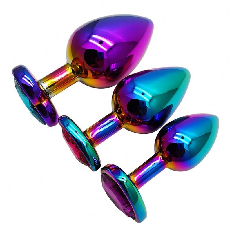 3 pcs/set Rainbow Color Metal Anal Plug Love Heart Shaped Butt Plug Anal toy Adults Sex Toys for Men Women Porstate Massager