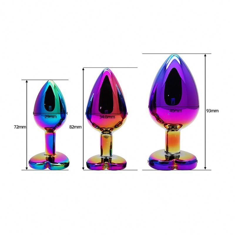 3 pcs/set Rainbow Color Metal Anal Plug Love Heart Shaped Butt Plug Anal toy Adults Sex Toys for Men Women Porstate Massager