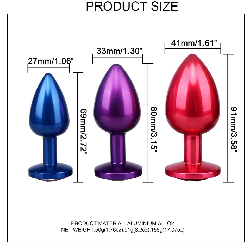 Color Metal Adult Anal Plug with round Base Sex Toys for Men and Women Featuring Jewel Design