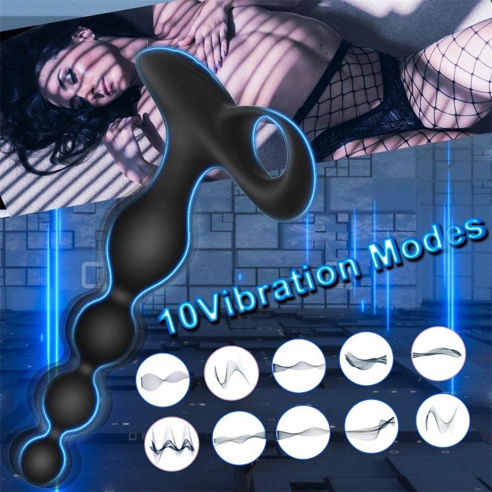 10 Vibration Modes Erotic Prostate Massager Silicone Long Anal Beads Butt Plug Vibrator Sex Toy Butt Plug Vibrator