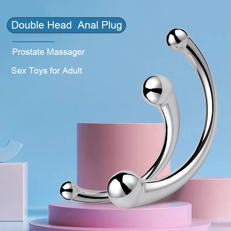 REDBURG Stainless Steel Double Head Anal Plug G-Point Prostate Massage Sex Toy for Women and Men Metal Butt Plug SM