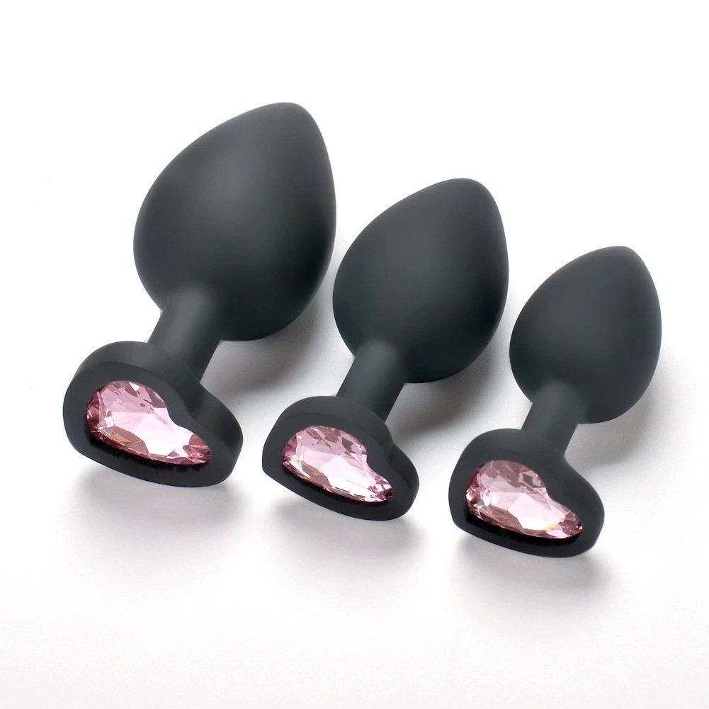 Women's Anal Toys Set Black Silicone Jewel Butt Plug Sex Toys for Men S M L Size Heart Shape Anal Plug for Lesbians Sexual Tools