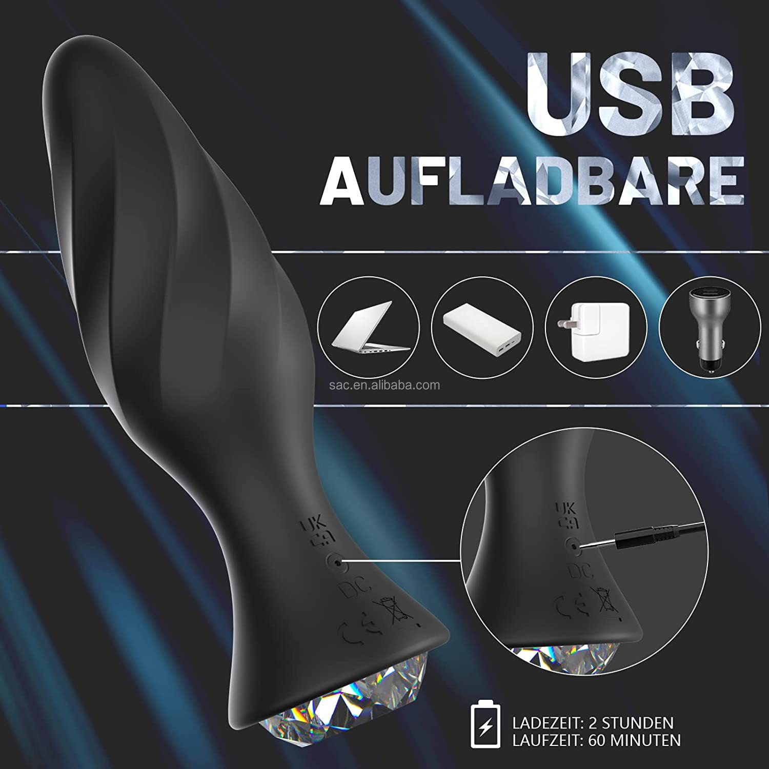SacKnove Women Vibrating Wireless Remote Control Diamond Thrusting Vibrator Butt Plug Vagina Anal Ass Silicone Anal Sex Toys