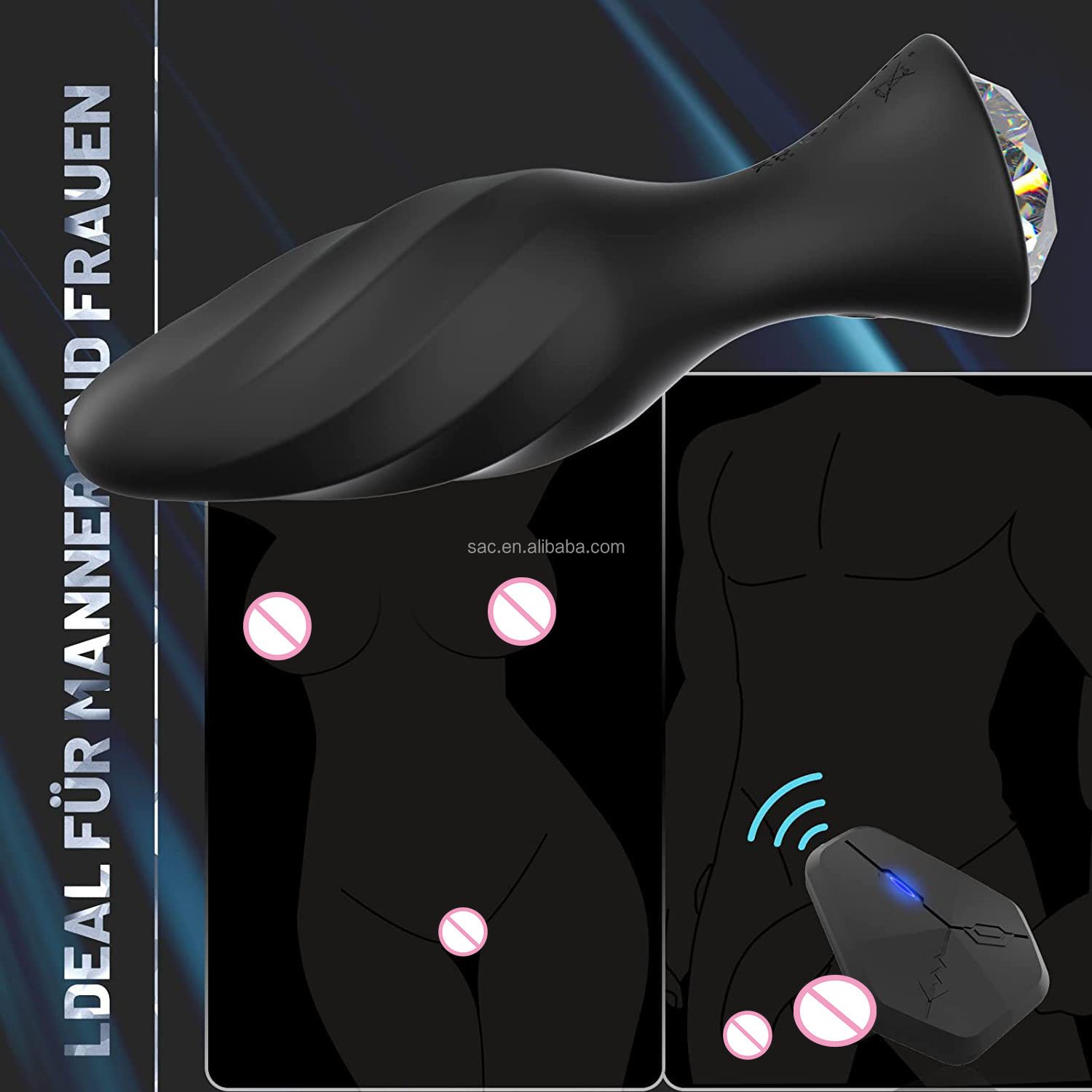 SacKnove Women Vibrating Wireless Remote Control Diamond Thrusting Vibrator Butt Plug Vagina Anal Ass Silicone Anal Sex Toys
