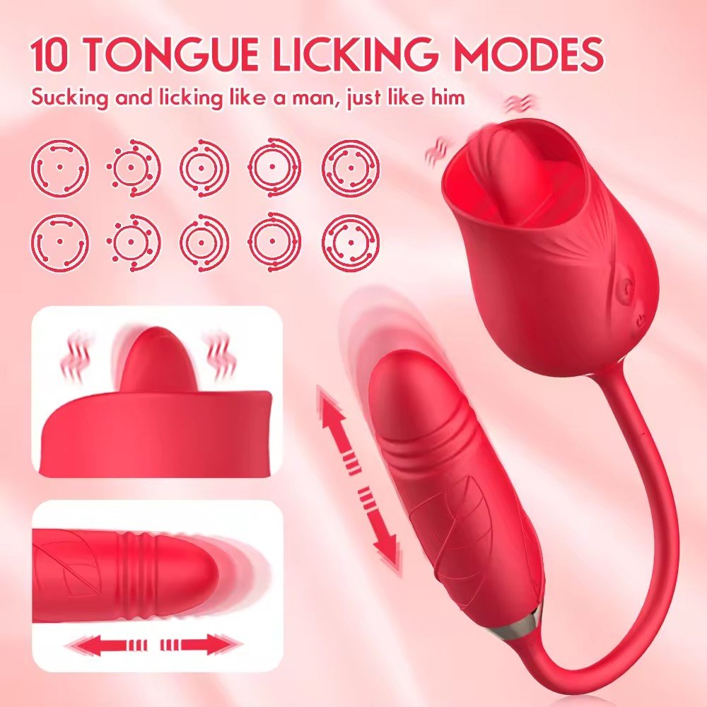 Anal Double Head dildo Vibrator Oral Licking Female Telescopic Masturbation Rose Thrusting Sucking Sex Toy for Woman