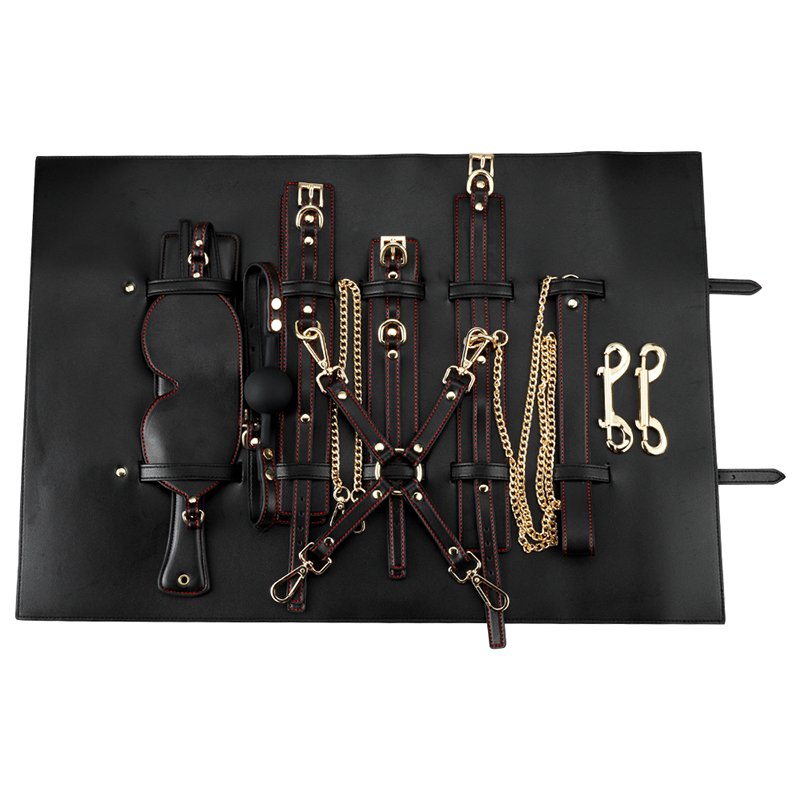 9pcs Black Bondage BDSM Gear Pu Leather Set with Bag Handcuffs Red Bondage Kits Sex Toys for Women juguetes sexuales