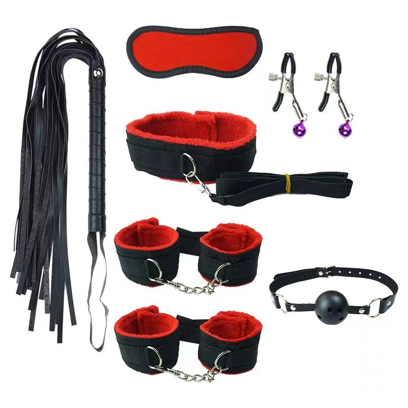 7 pieces Sex Bondage Gear Set Plush Sex Couples Game Whip Handcuffs Bdsm Bondage Restraints Set