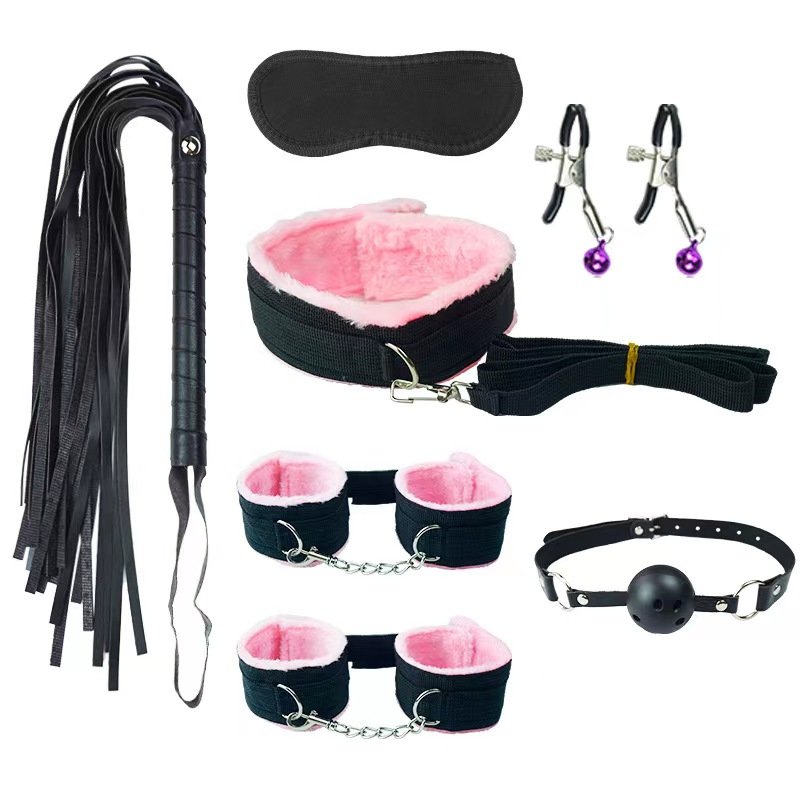 7 pieces Sex Bondage Gear Set Plush Sex Couples Game Whip Handcuffs Bdsm Bondage Restraints Set