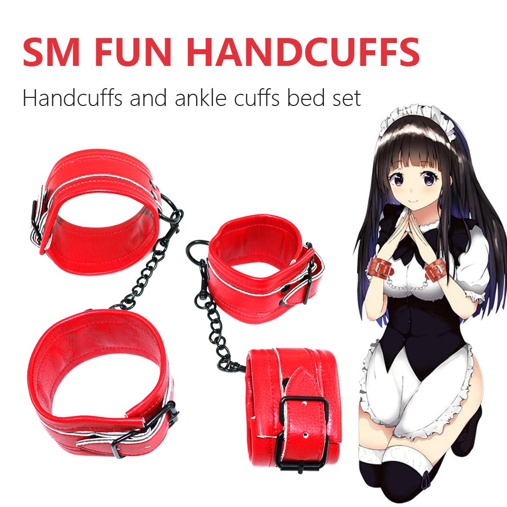 Multi color custom reusable, and easy to disassemble thick, skin friendly leather handcuffs and ankle cuffs set