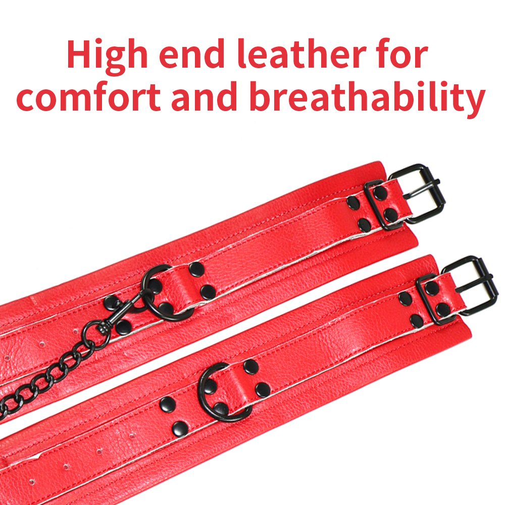 Multi color custom reusable, and easy to disassemble thick, skin friendly leather handcuffs and ankle cuffs set