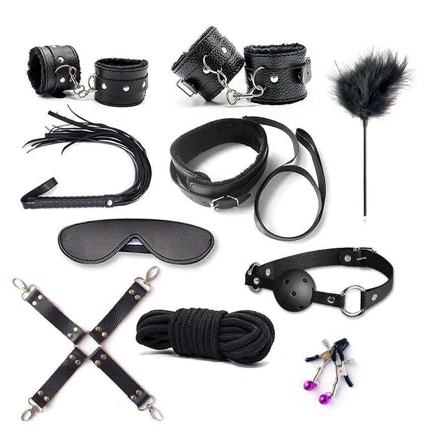 10 Pcs Kit mouth gag Nipple Clamps Leather Bondage Bear Plush Bdsm Restraints Couple Adult Sex Toys Slave bondage set