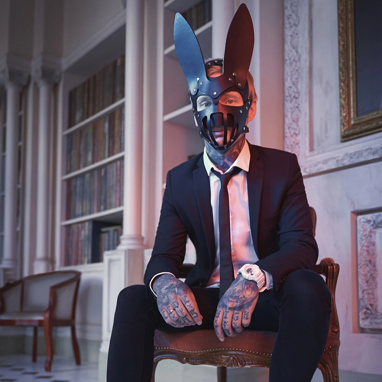 Wholesale Sexy Punk Halloween Leather Face Mask Harness For Adult Play Bondage Gear
