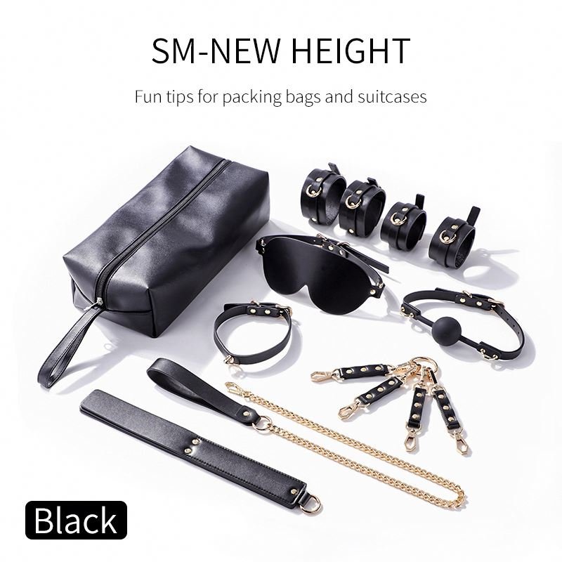Hot sale metal leather bdsm 7pcs bondage gear suit adult sm slave sex toy bdsm chinese bondage kit products