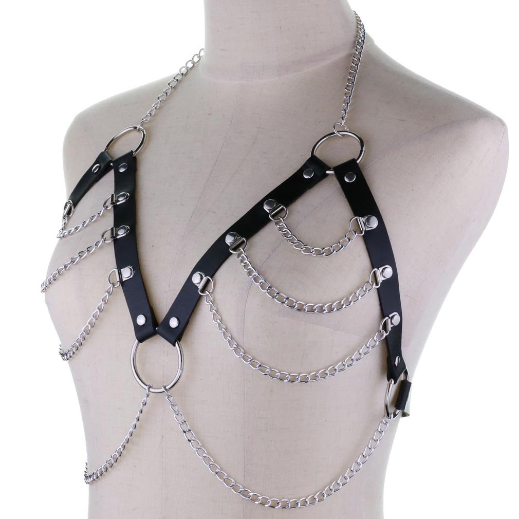 Leather Chain Harness Body Chain Bra Goth Punk Sexy Chain Women Body Bondage Gear
