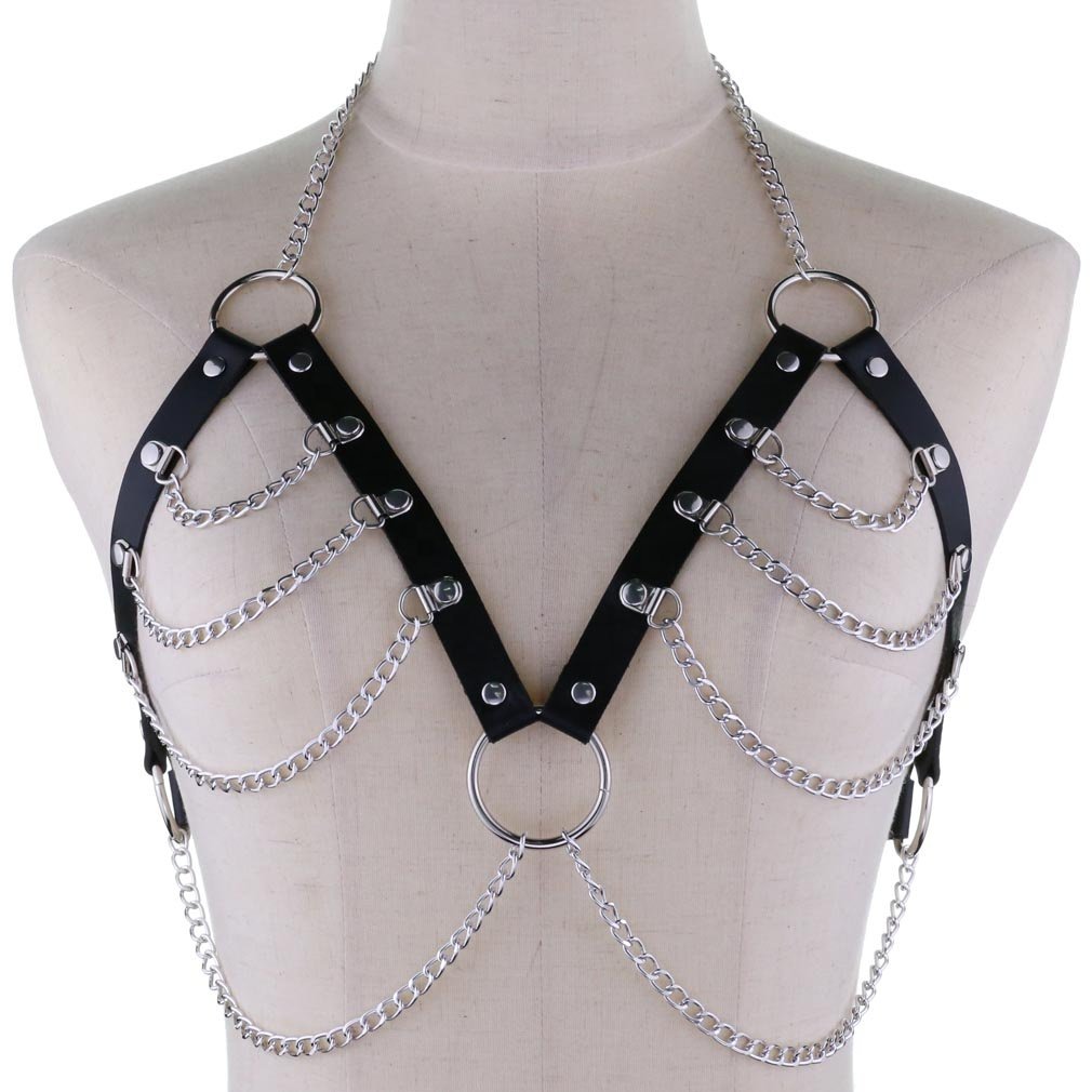 Leather Chain Harness Body Chain Bra Goth Punk Sexy Chain Women Body Bondage Gear