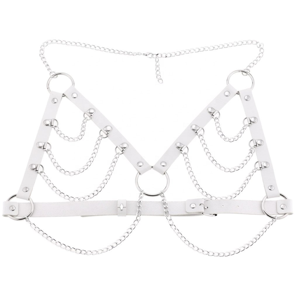 Leather Chain Harness Body Chain Bra Goth Punk Sexy Chain Women Body Bondage Gear