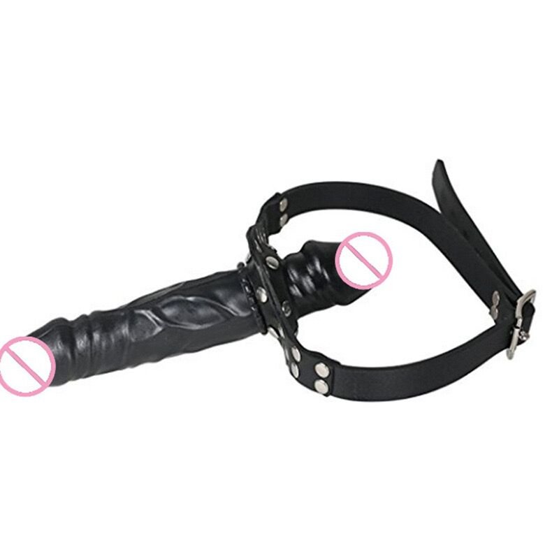 Hot Selling Adjustable Leather Double-head Penis Strap on Dildo Mouth Ball Gag SM Bondage for Lesbian
