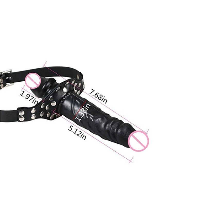 Hot Selling Adjustable Leather Double-head Penis Strap on Dildo Mouth Ball Gag SM Bondage for Lesbian