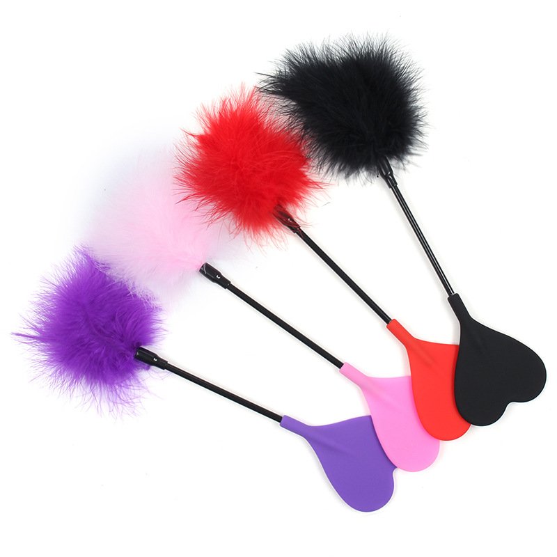 Black Pink Sword Handle Spanking Whip Leather Paddle Flirting Feather Tickler Whip BDSM Bondage Flirting Sex Toy Couples