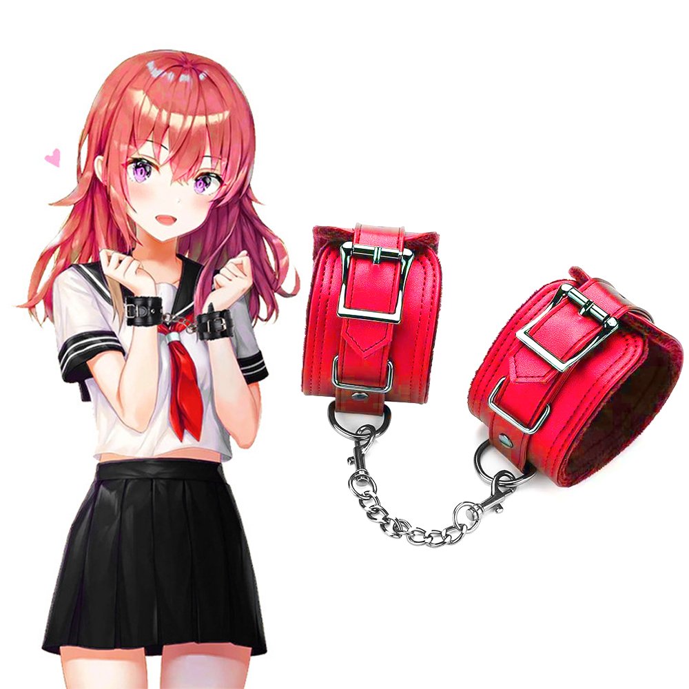 Reusable and easy to disassemble adjustable leather handcuffs with automatic chain buckle and ankle cuffs