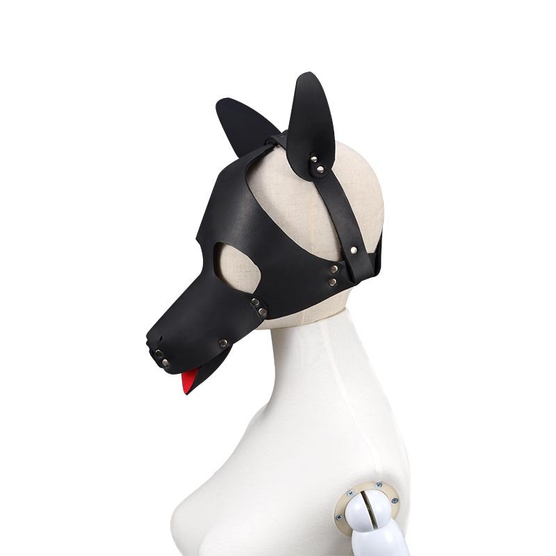 Aimitoy Sexy Cosplay Role Puppy Play Toys Mistress Neoprene Leather Dog Head Bdsm Headgear Sex Head Restraints Hood