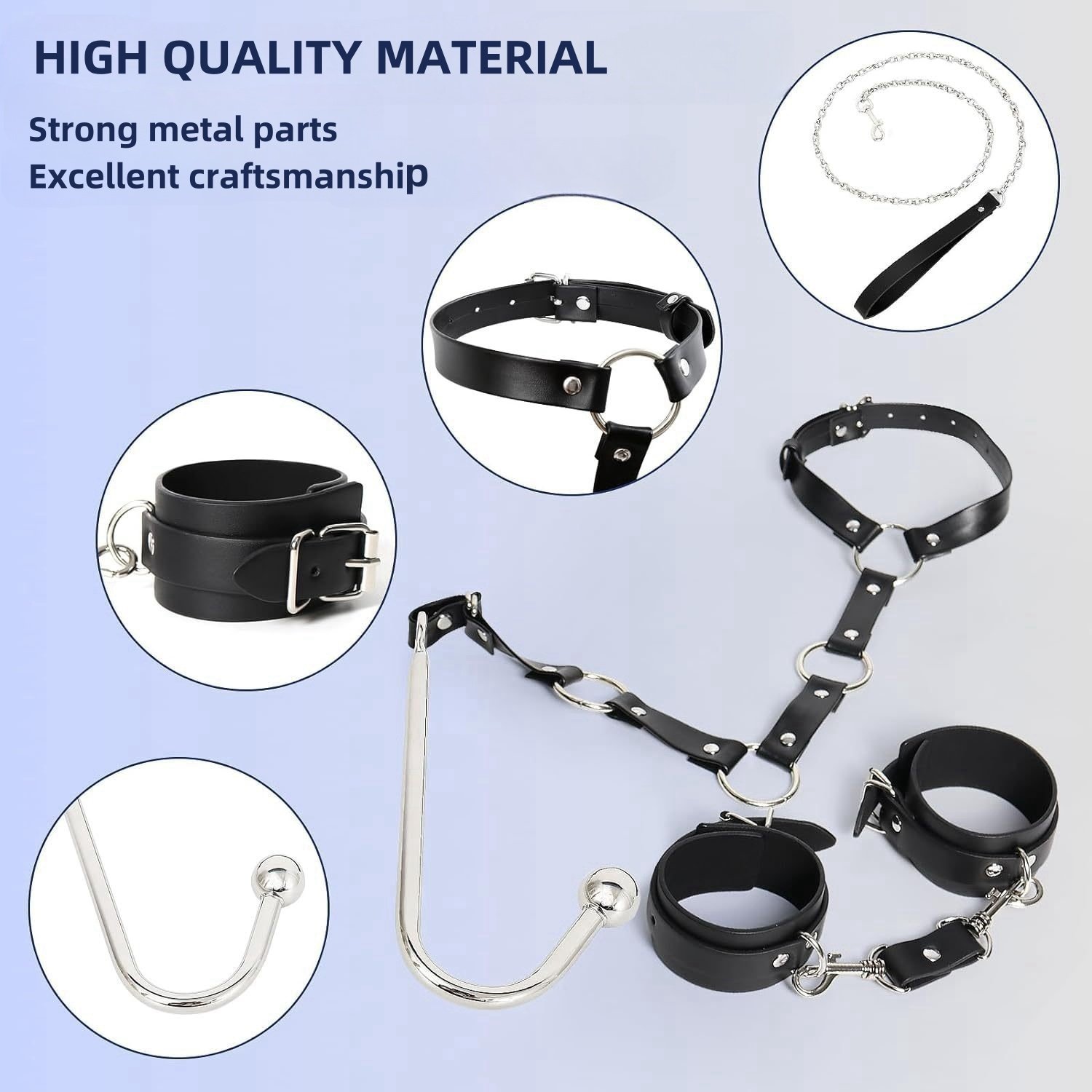 2 in 1 leather sex bondage restraints anal trainer with adjustable handcuffs collar bdsm anal hook sex toys for adult couple