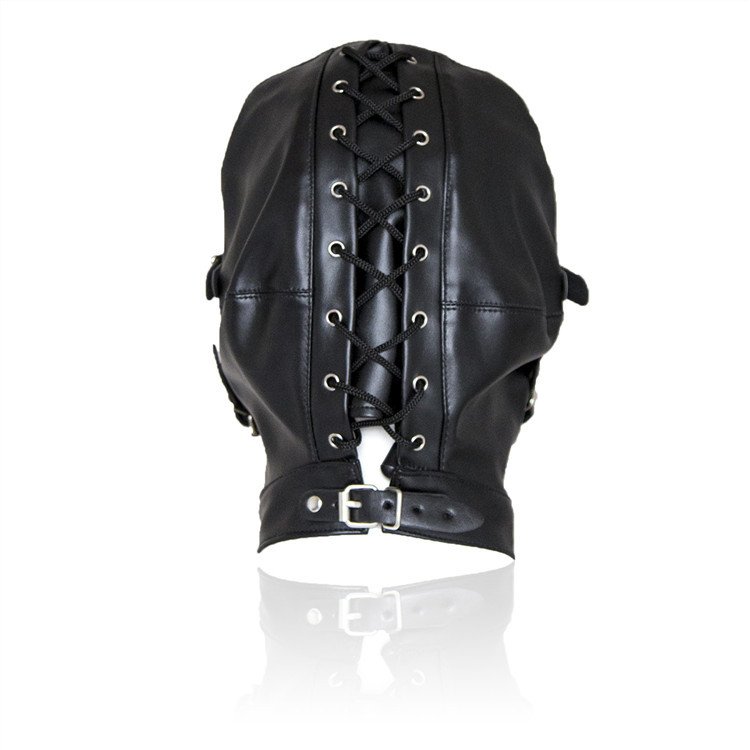 Bondage Toys Headgear Hood With Yellow Mouth Ball Gag Leather Face Hood Mask Fetish Harness Head Hood For Adult