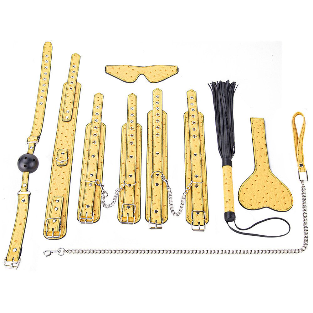 Girlspower 7 Pieces Adult Male and Female SM Set PU Couple's Wear BDSM Bondage Collar Leather Whip Fetish Sex Toys
